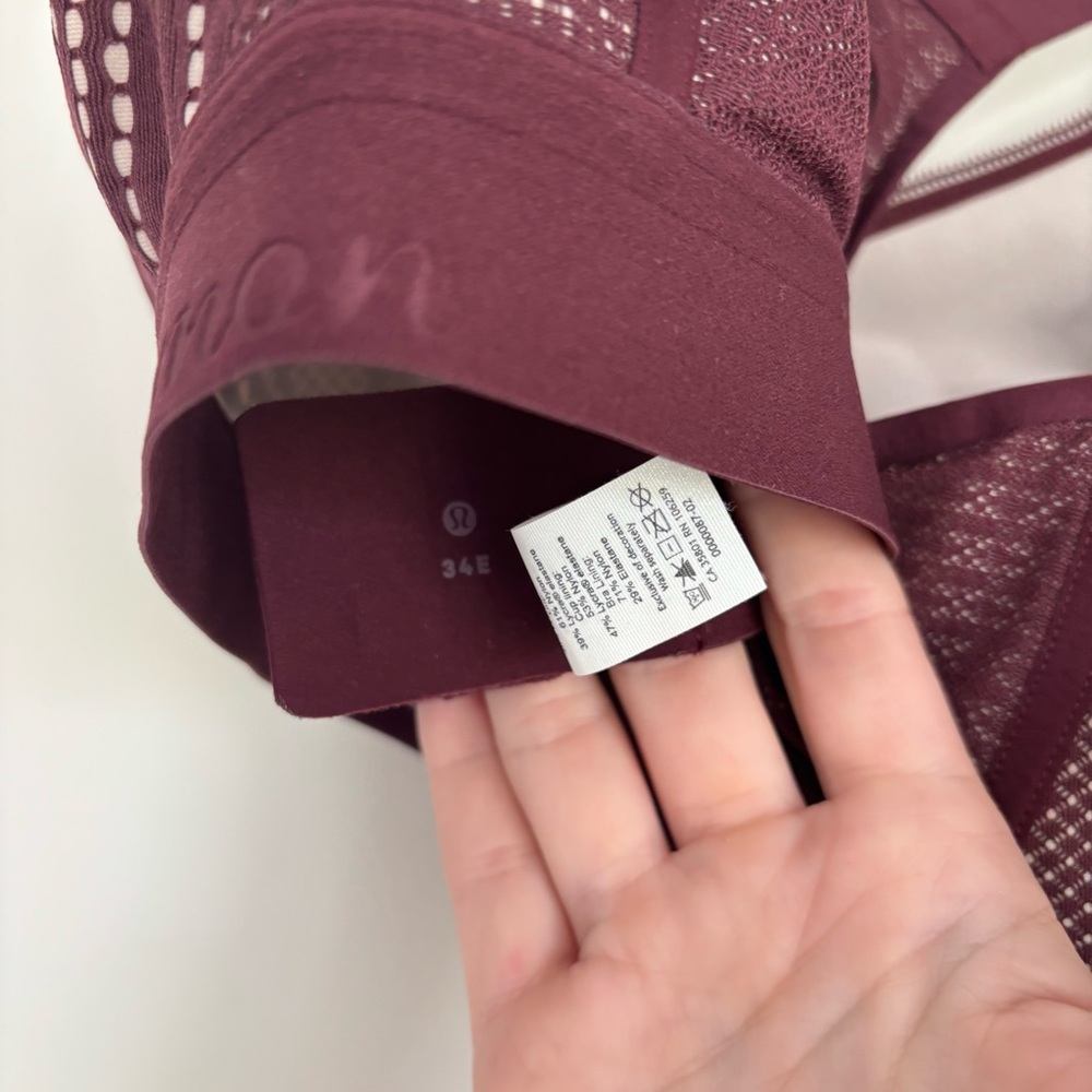 Lululemon Awake to Lace Bra 34E in Garnet Red and Beige - Picture 9 of 10